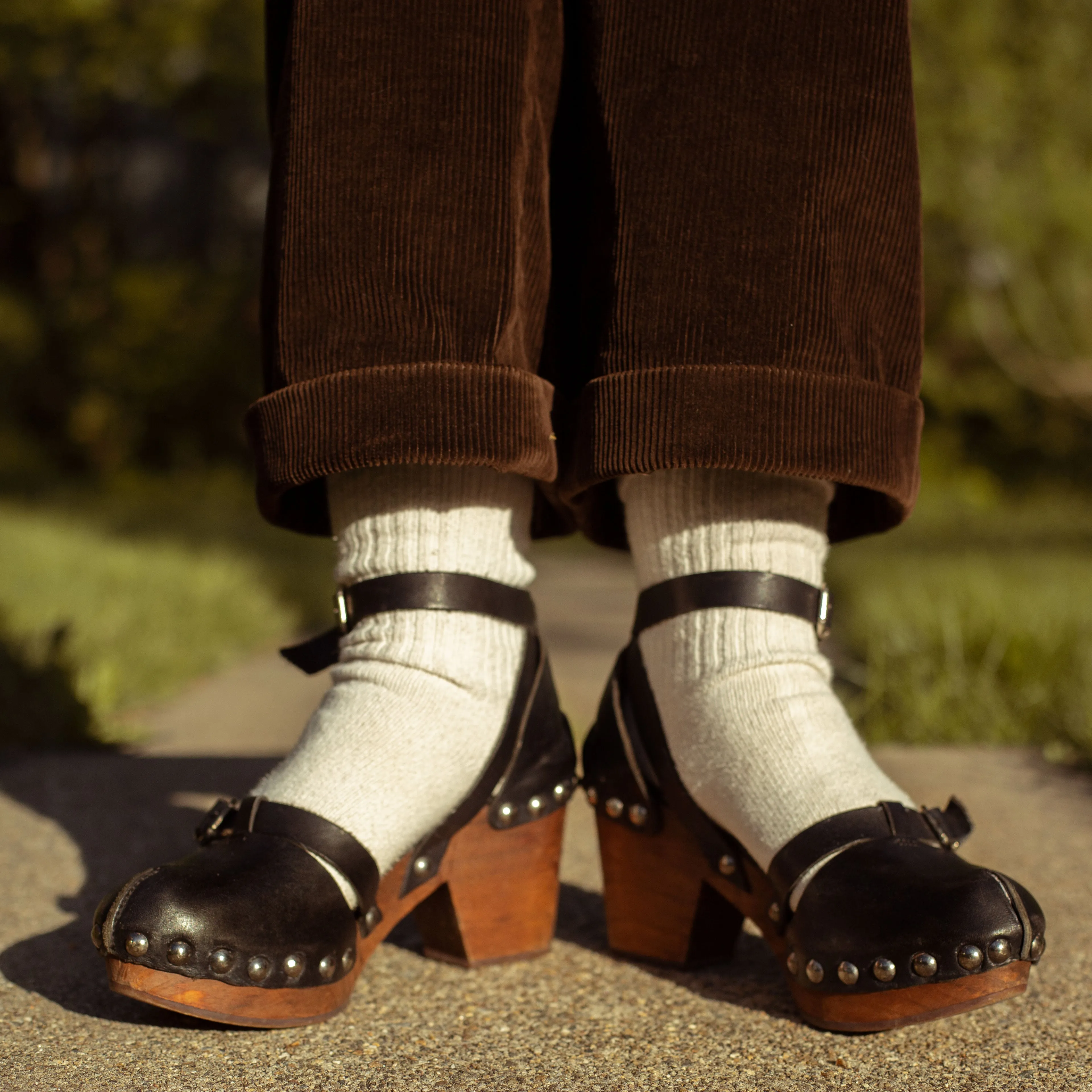 1970s Black Leather Platform Clogs
