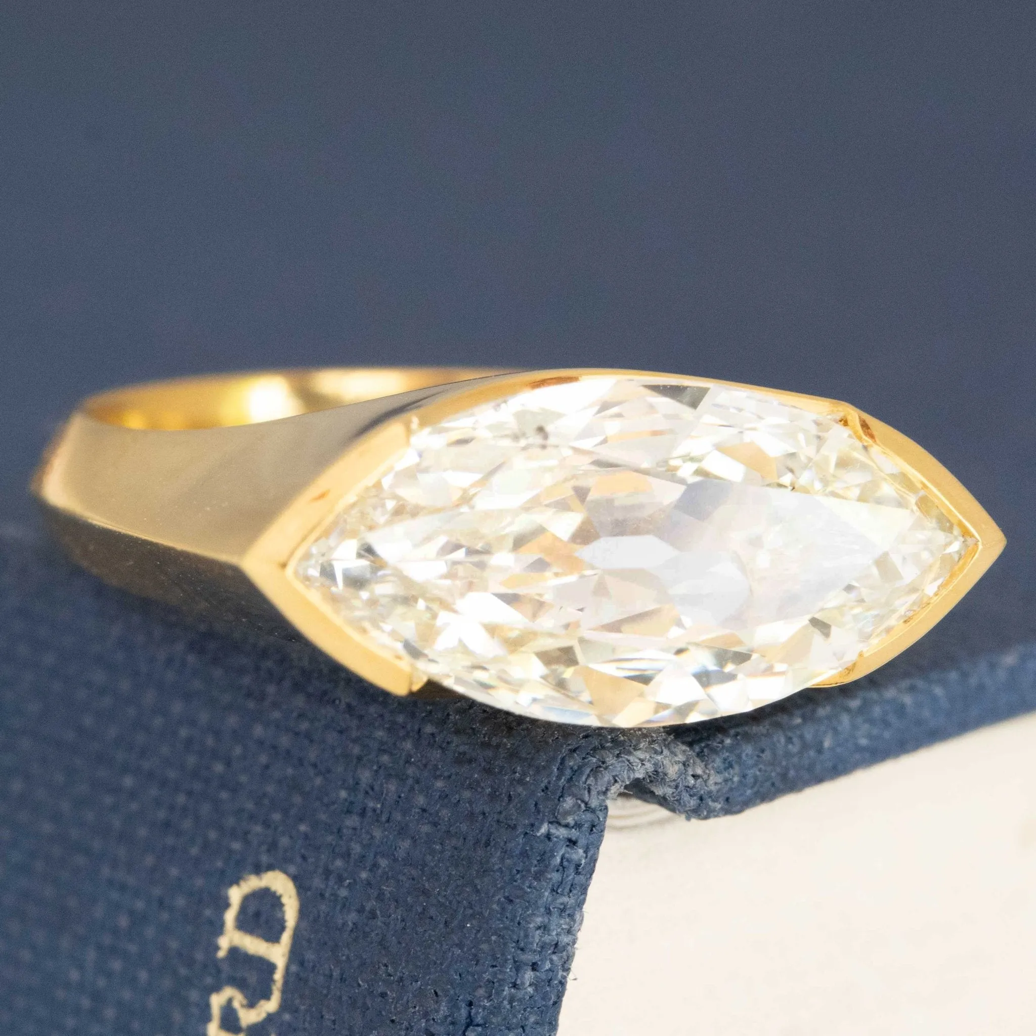 3.02ct Marquise Cut Diamond Half-Bezel Solitaire