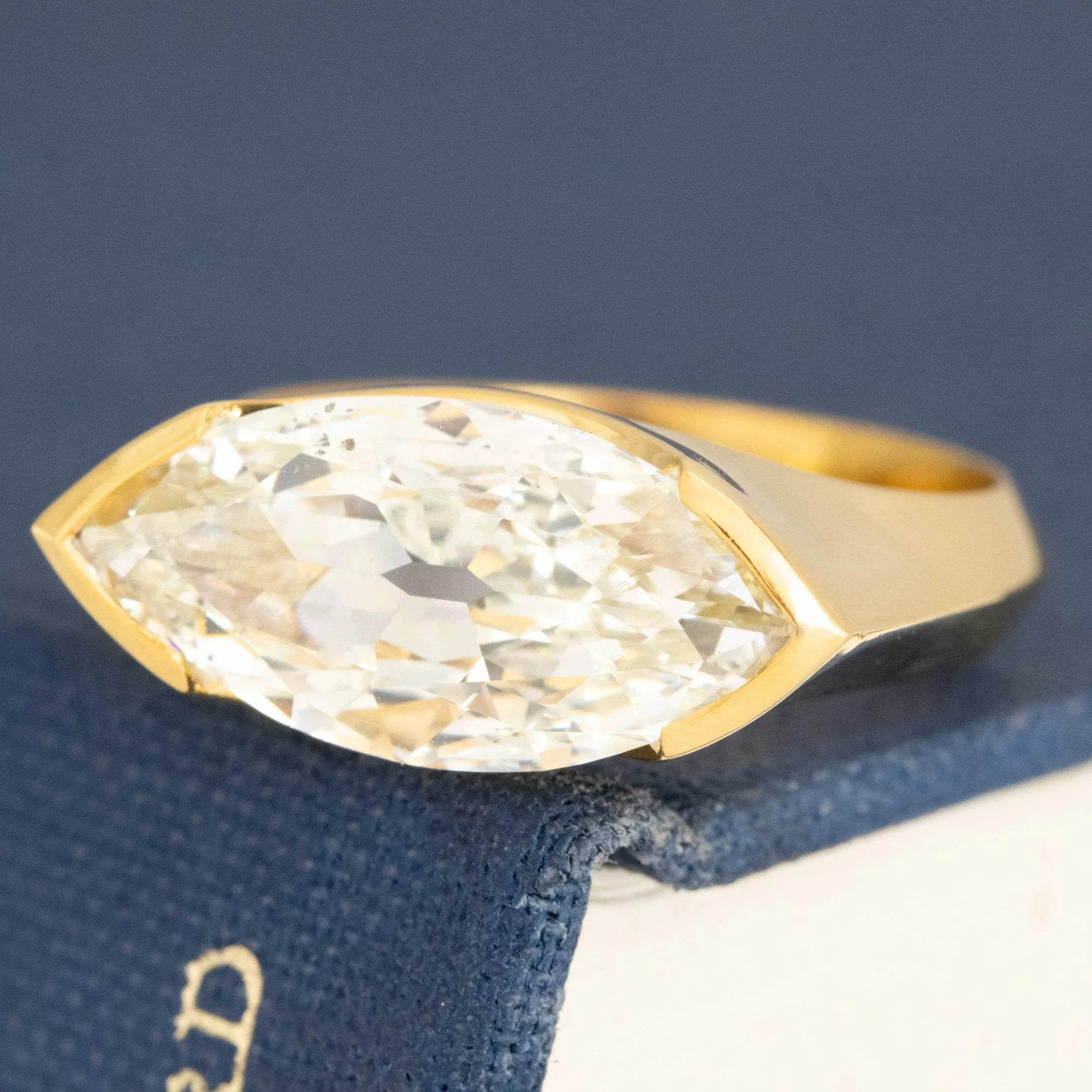 3.02ct Marquise Cut Diamond Half-Bezel Solitaire