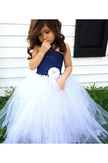 A-Line Strapless Sleeveless Floor Length Pearl Tulle Flower Girl Dress OHR043