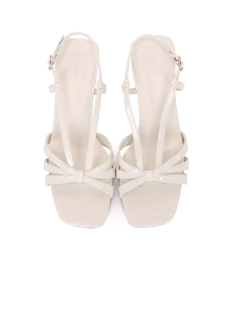 Aaliyah Patent Strappy Heels With Bow (White)