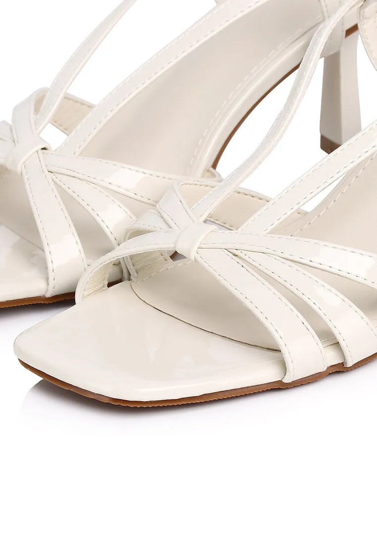 Aaliyah Patent Strappy Heels With Bow (White)