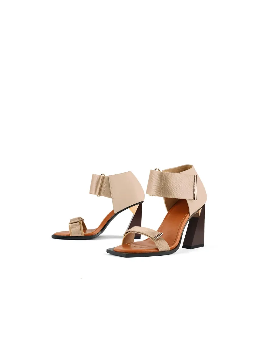 Alidia Beige Leather Heel Sandal