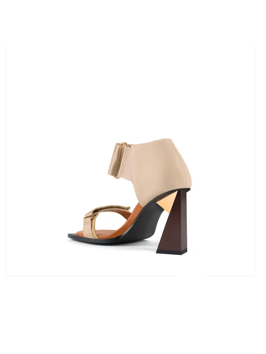 Alidia Beige Leather Heel Sandal
