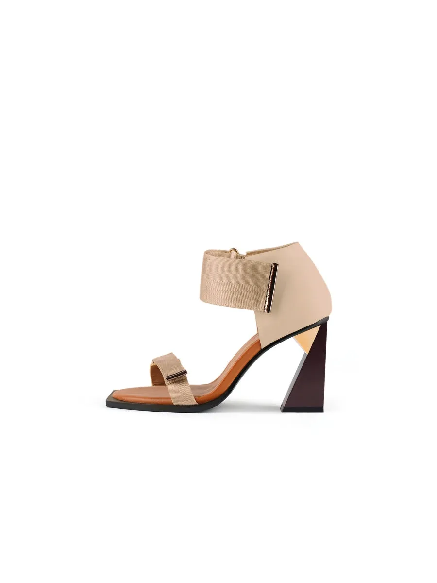 Alidia Beige Leather Heel Sandal