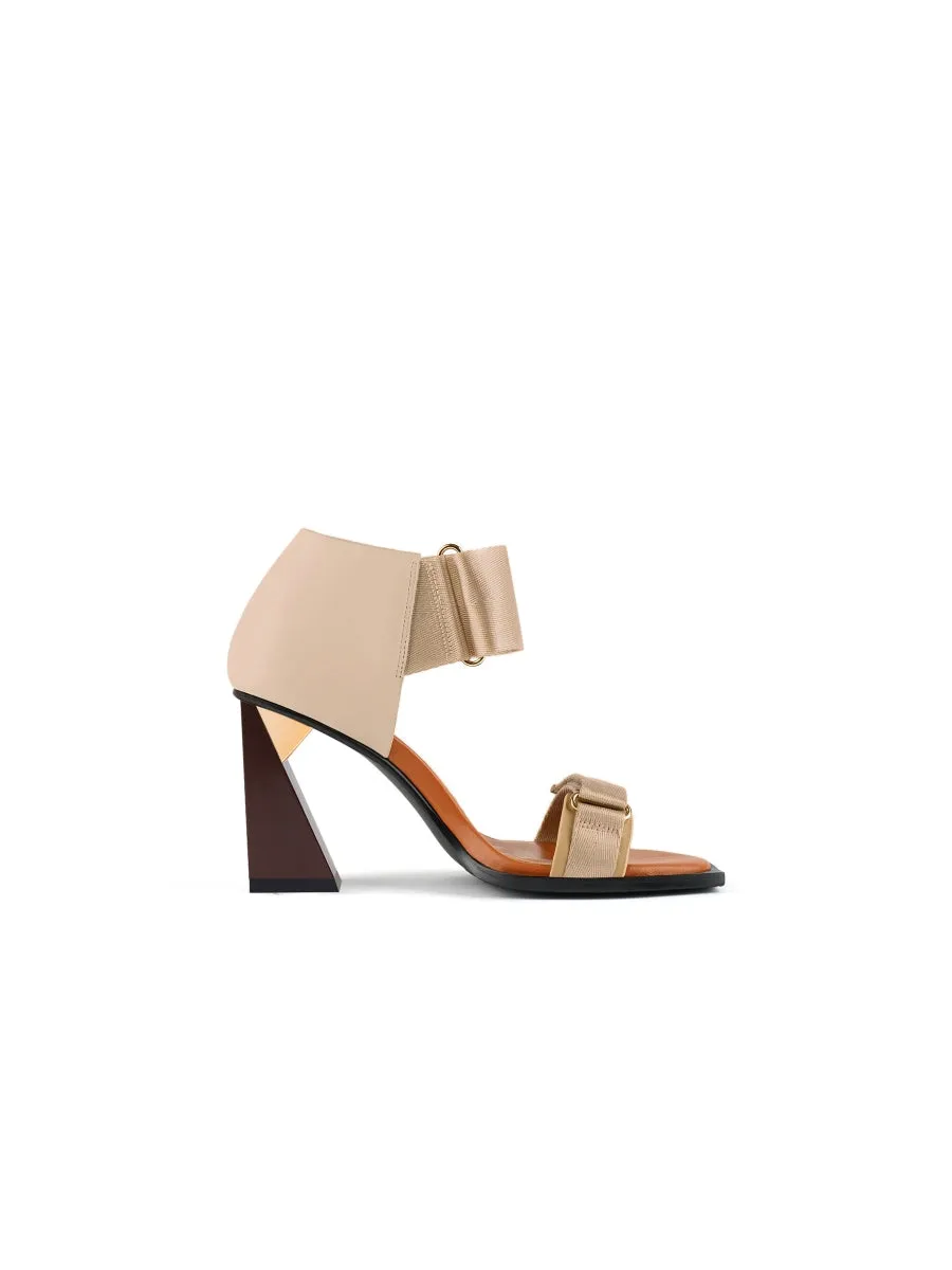 Alidia Beige Leather Heel Sandal