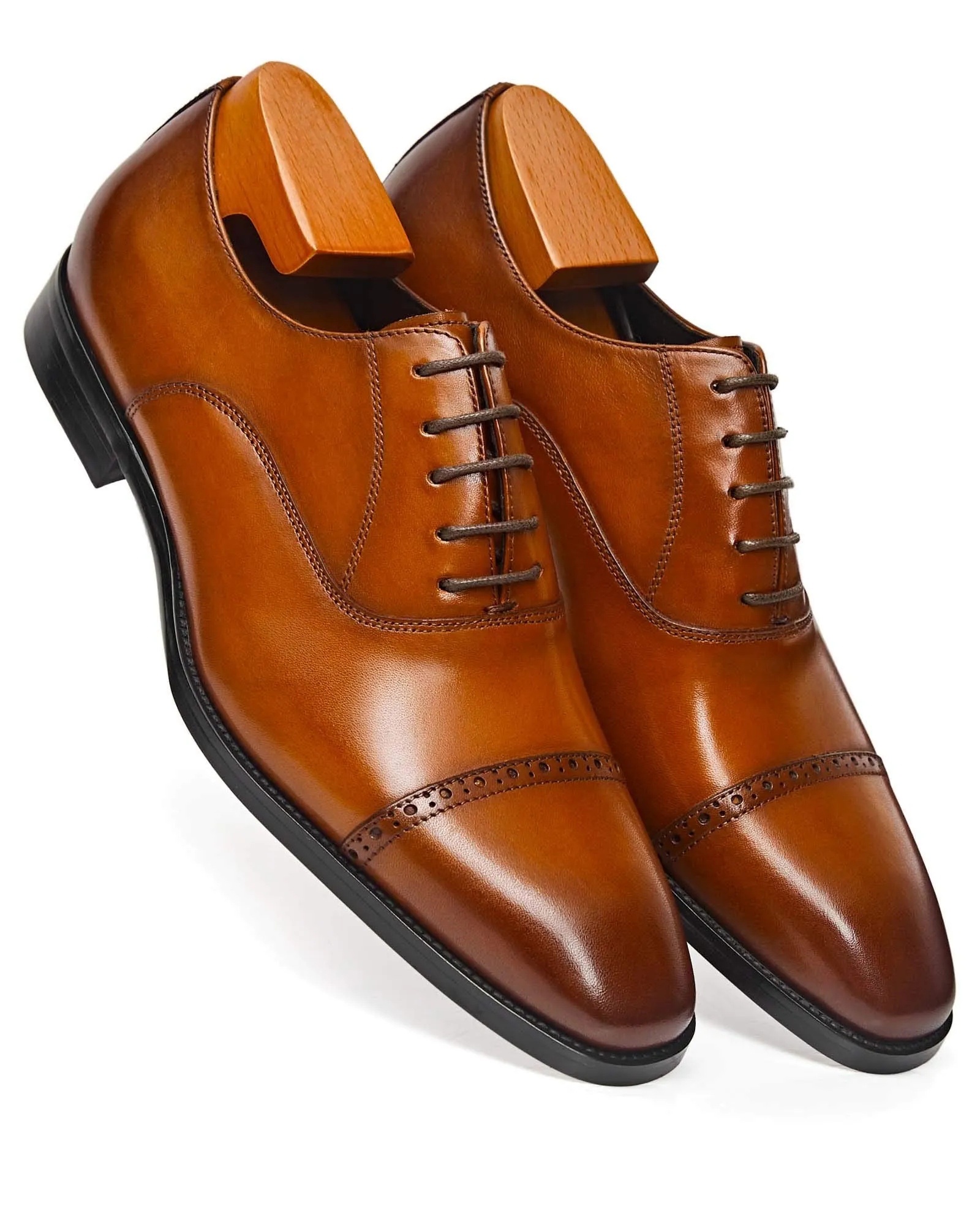 ALIPASINM Men's Oxford Formal Comfortable Dress Shoes Genuine Leathers Brown