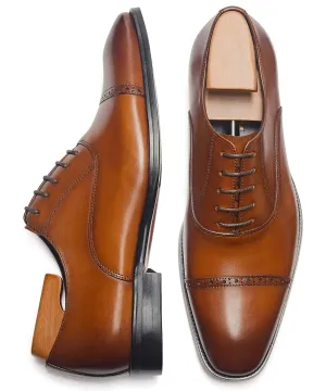 ALIPASINM Men's Oxford Formal Comfortable Dress Shoes Genuine Leathers Brown
