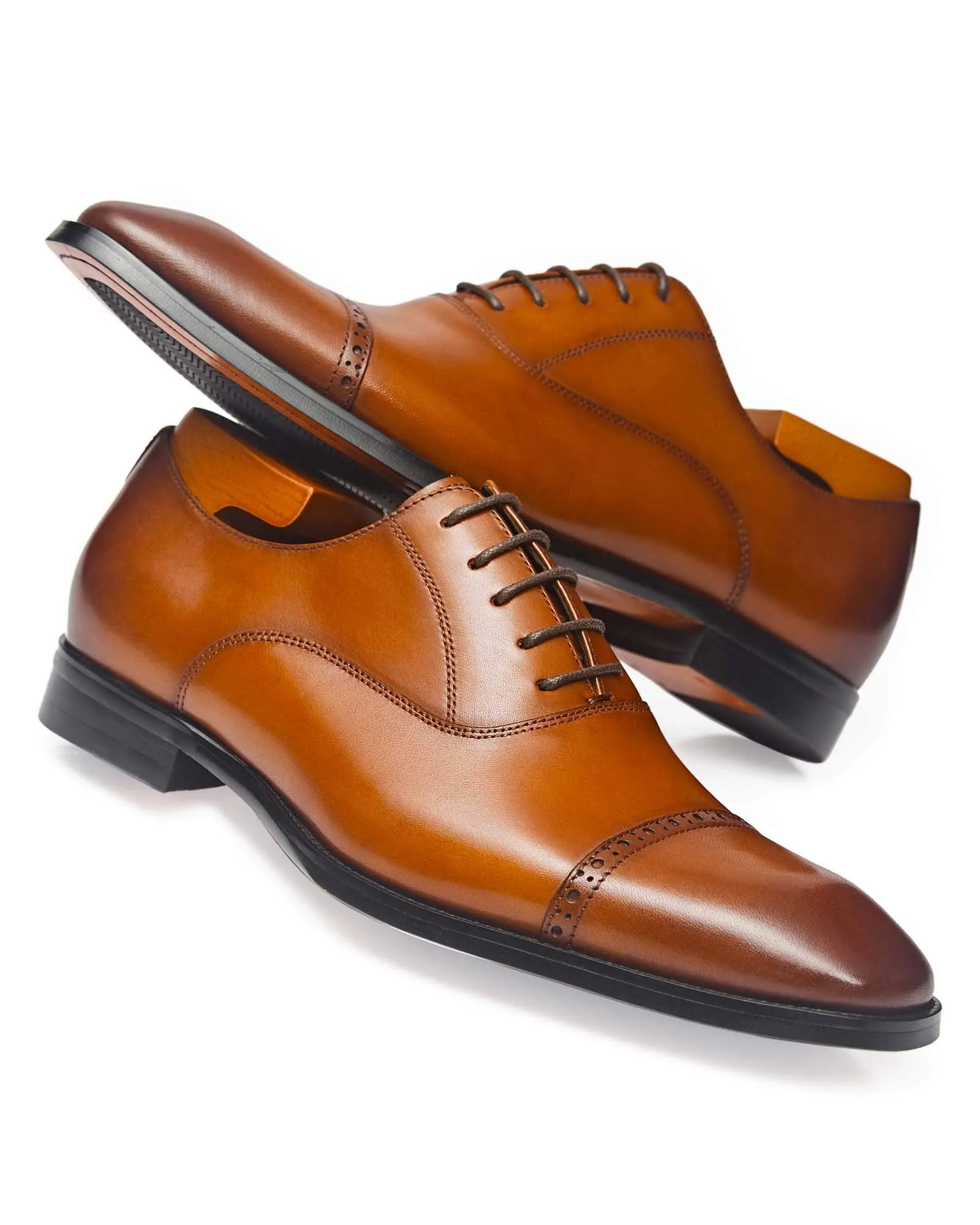 ALIPASINM Men's Oxford Formal Comfortable Dress Shoes Genuine Leathers Brown