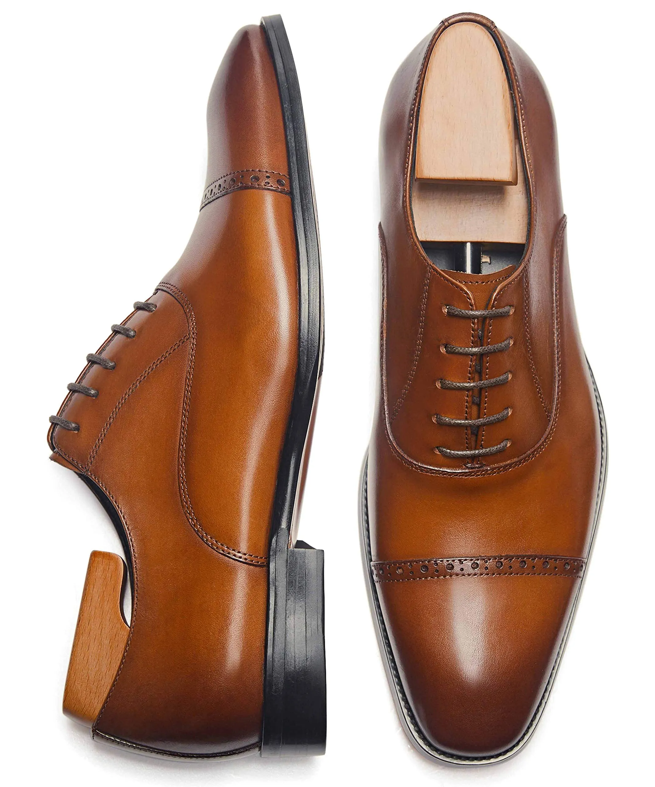 ALIPASINM Men's Oxford Formal Comfortable Dress Shoes Genuine Leathers Brown