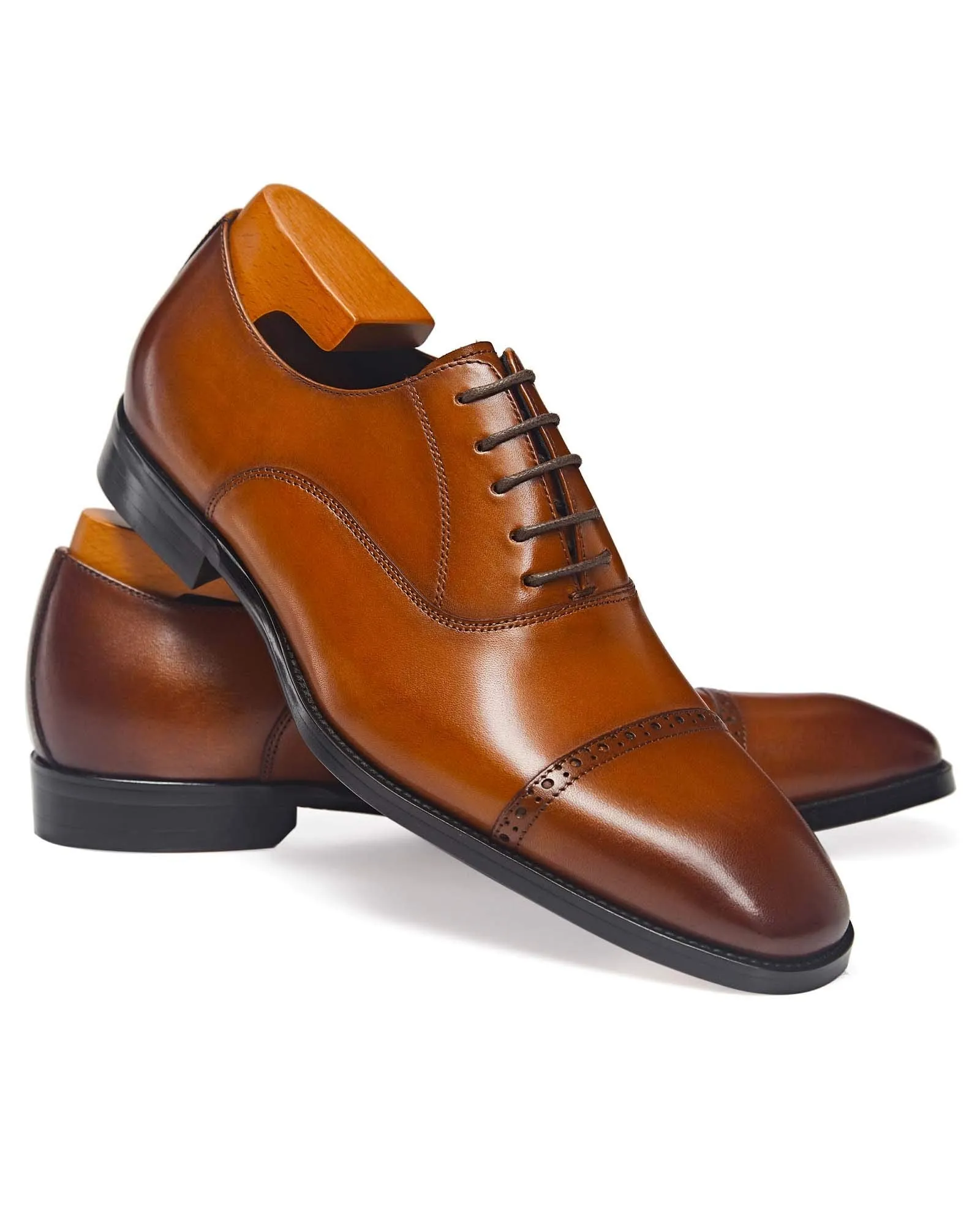ALIPASINM Men's Oxford Formal Comfortable Dress Shoes Genuine Leathers Brown