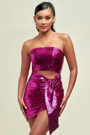 BALIE STRAPLESS SEQUIN CUTOUT MINI DRESS