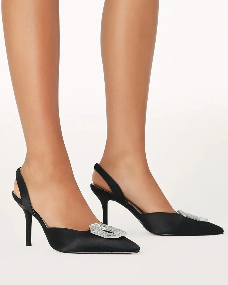 Billini Katie Black Satin & Diamante Pump