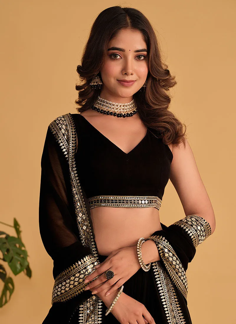 Black Golden Sequence Embroidery Wedding Lehenga Choli