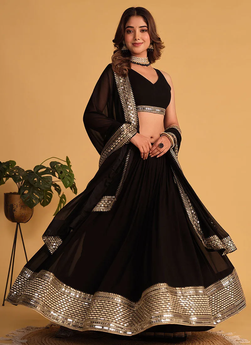 Black Golden Sequence Embroidery Wedding Lehenga Choli
