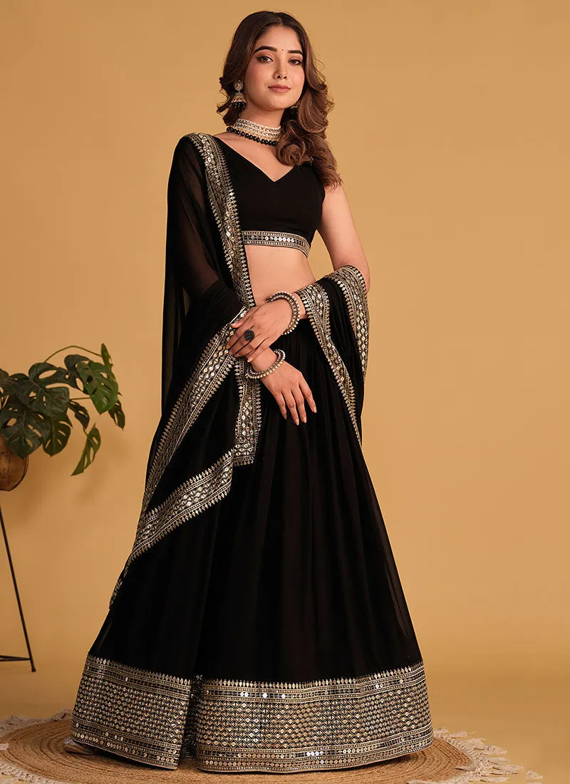 Black Golden Sequence Embroidery Wedding Lehenga Choli