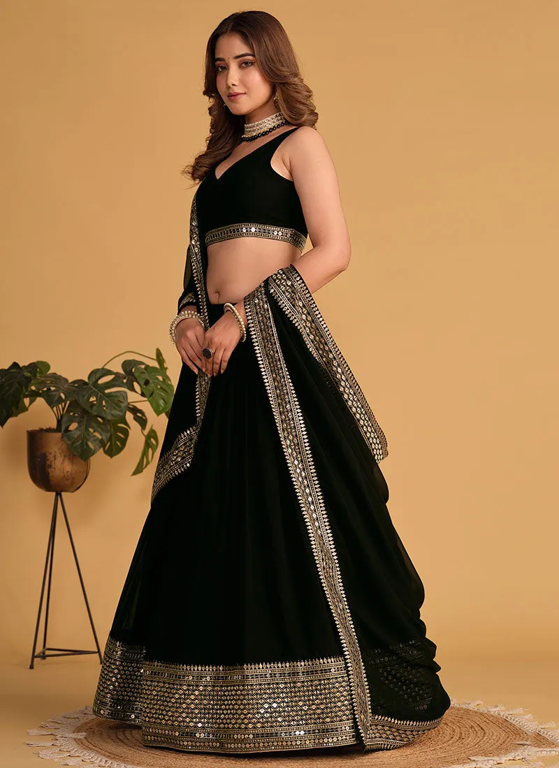 Black Golden Sequence Embroidery Wedding Lehenga Choli