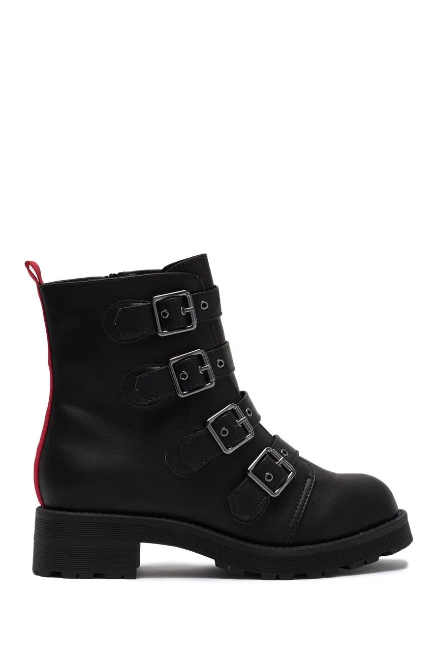 Brand new Women's MIA Chelsey Buckle Combat Boot, Black, Sz 6! Retails $115 