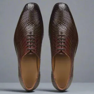 Brown Braided Leather Brogue Oxfords - Formal Shoes