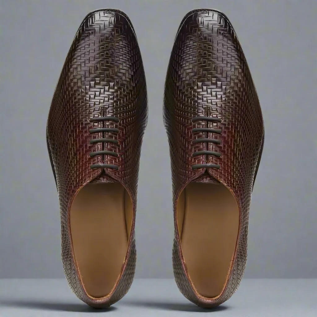 Brown Braided Leather Brogue Oxfords - Formal Shoes