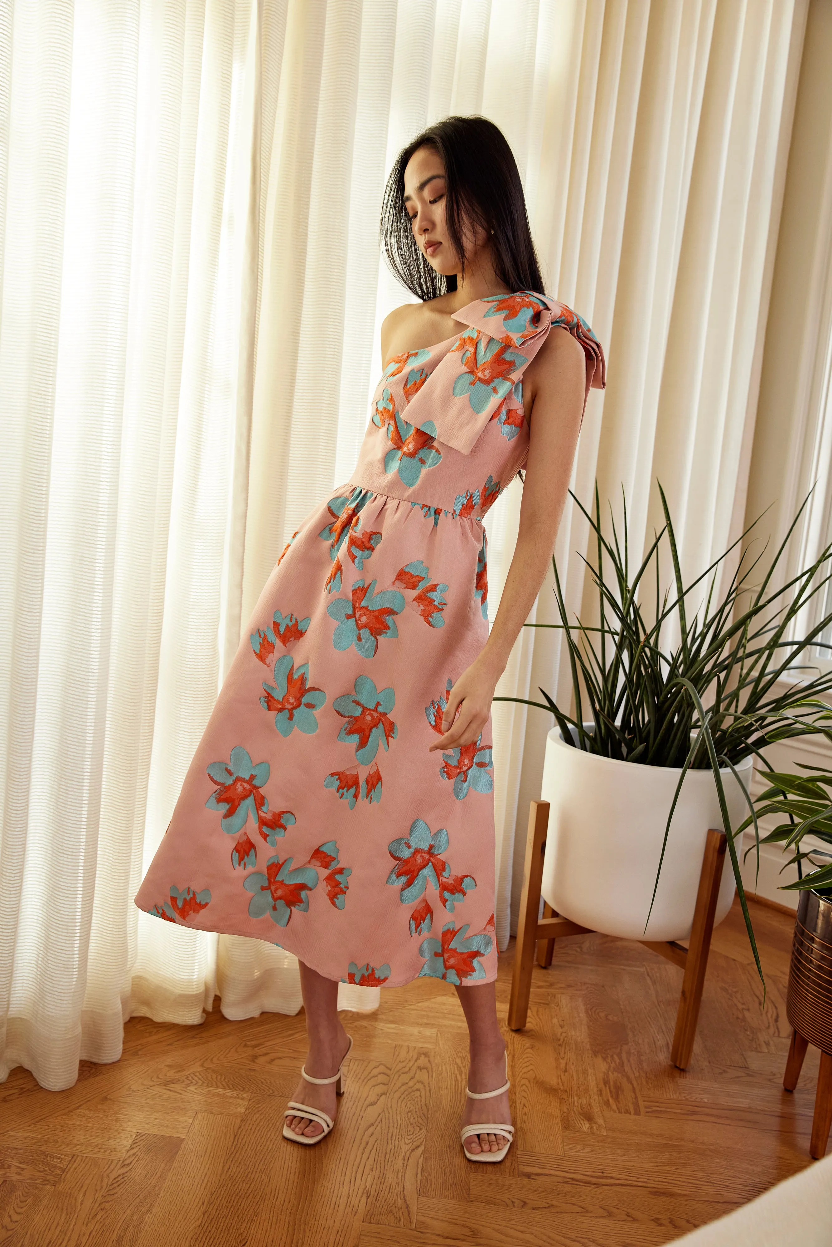 Caroline Dress Pink Plumeria Jacquard