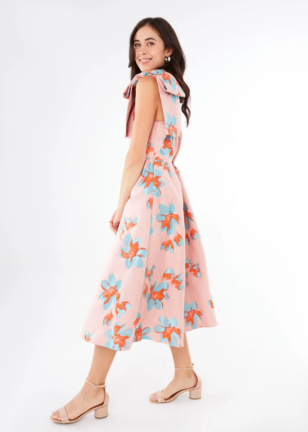 Caroline Dress Pink Plumeria Jacquard