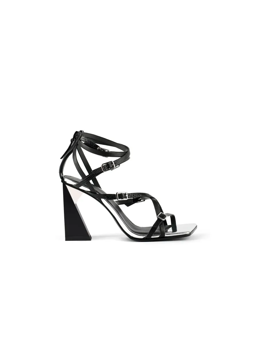 Charli Black Cross Straps Leather Heel