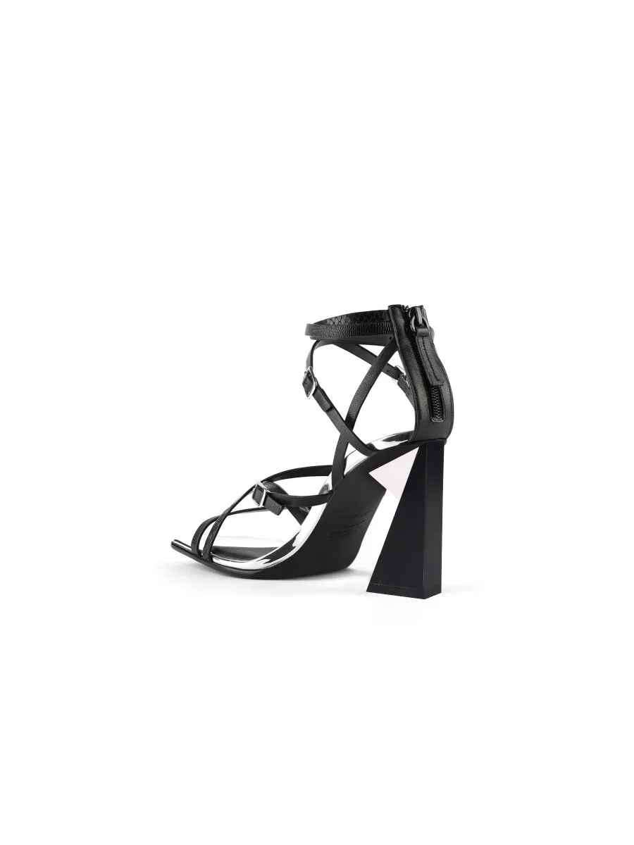 Charli Black Cross Straps Leather Heel