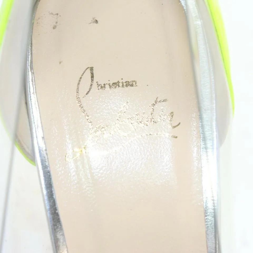 Christian Louboutin 37.5 Neon Yellow x Clear Bis un Bout So Kate Heels 855101