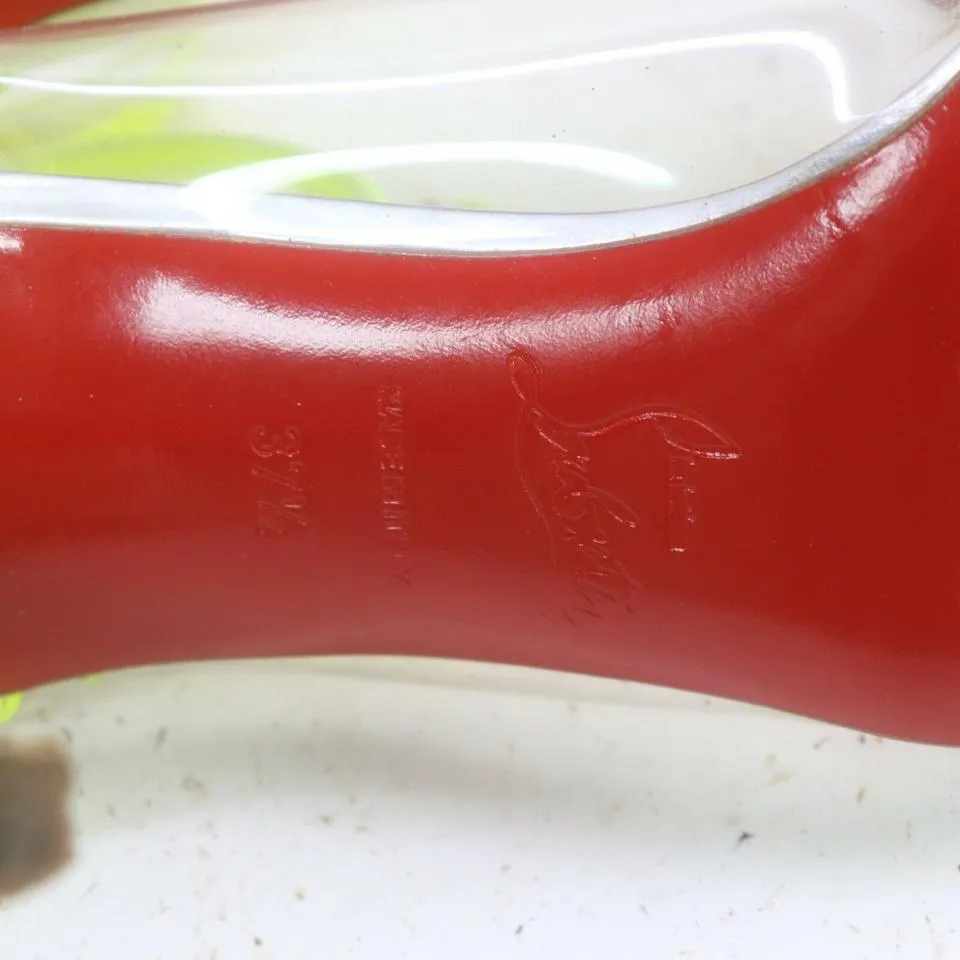 Christian Louboutin 37.5 Neon Yellow x Clear Bis un Bout So Kate Heels 855101