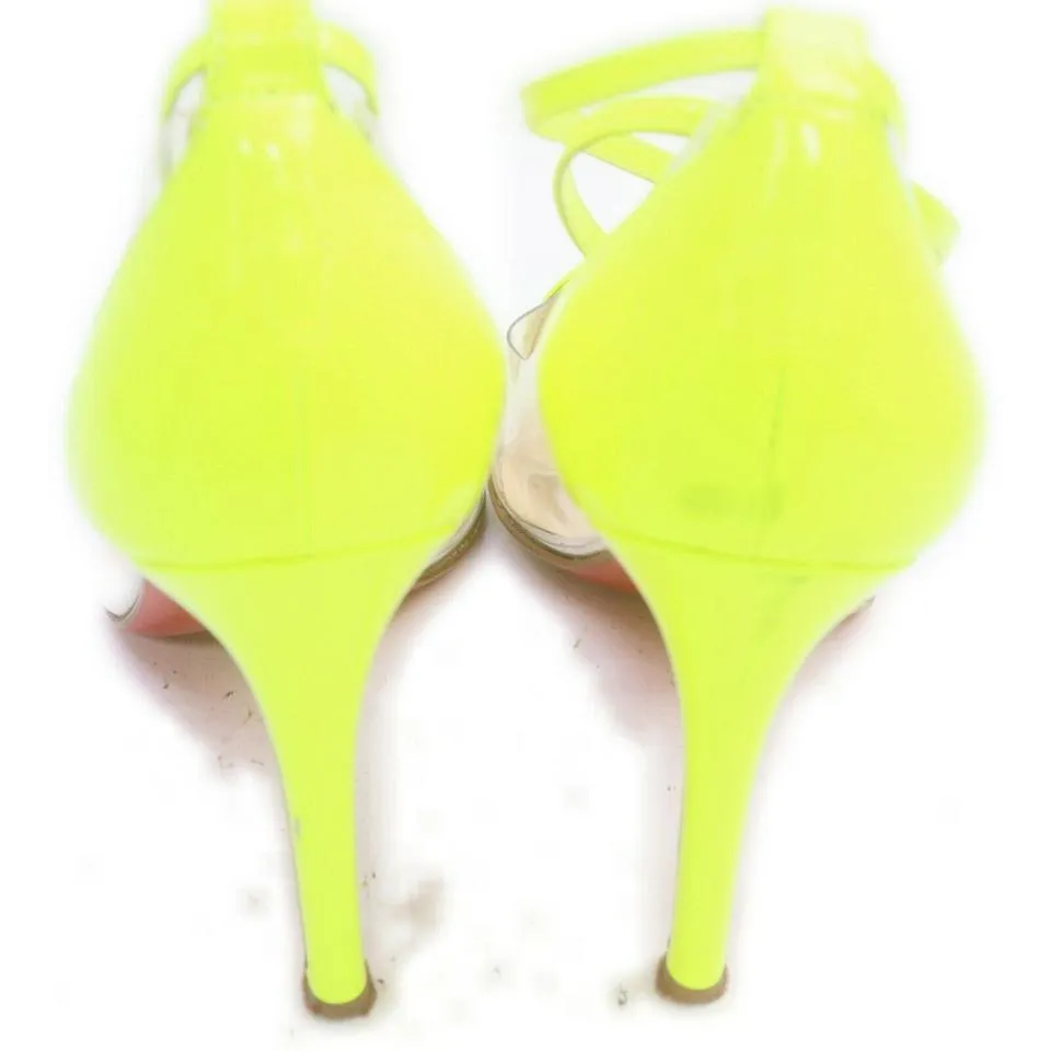 Christian Louboutin 37.5 Neon Yellow x Clear Bis un Bout So Kate Heels 855101