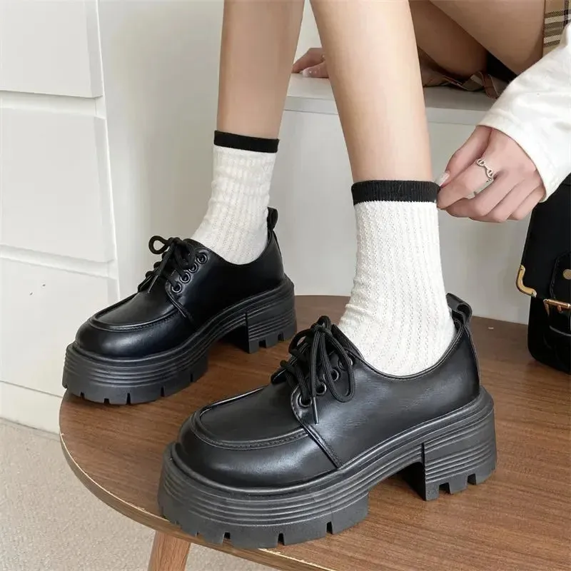 Chunky Platform Oxfords Shoes for Women 2025 spring Non Slip Lace Up Flats Woman Thick Bottom Patent Leather Gothic Shoes