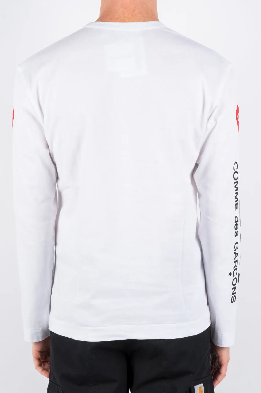 COMME DES GARCONS PLAY LS ALTERNATING HEARTS PRINTED SLEEVE WHITE