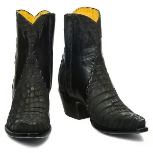 Crocodile Sueded Ankle Zipper - Black