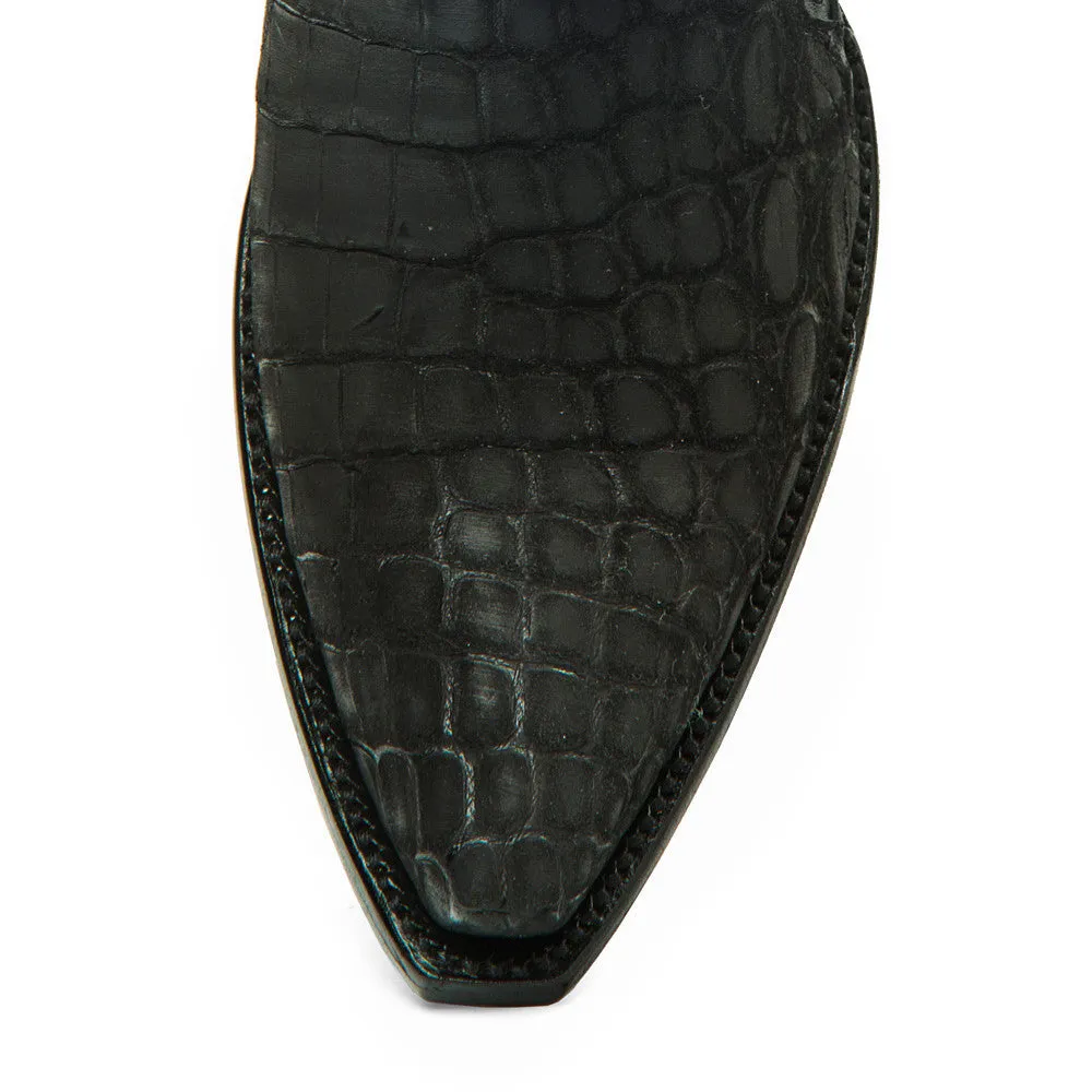 Crocodile Sueded Ankle Zipper - Black