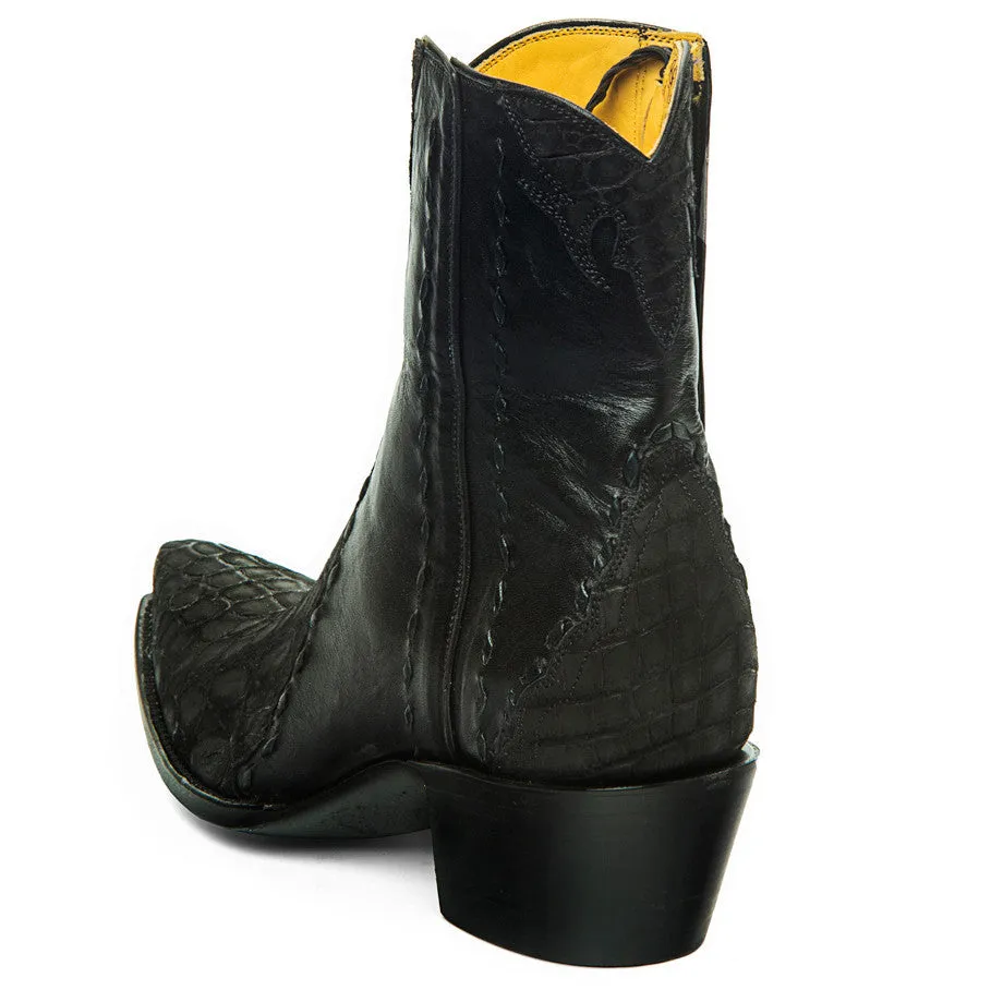 Crocodile Sueded Ankle Zipper - Black