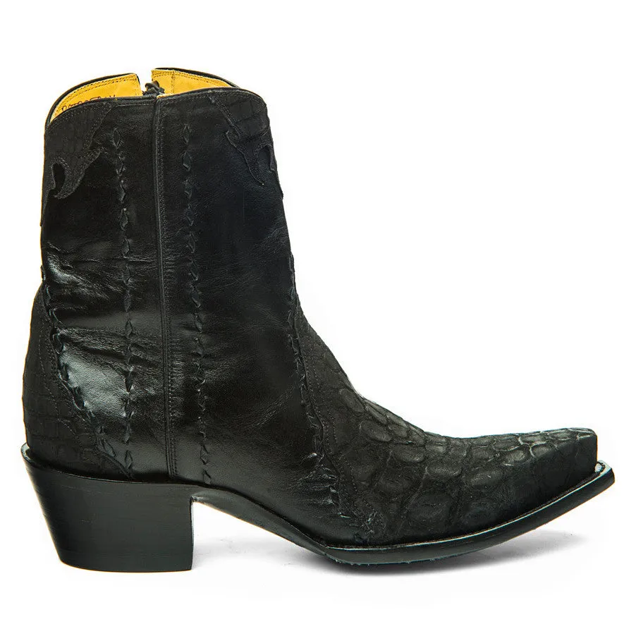 Crocodile Sueded Ankle Zipper - Black