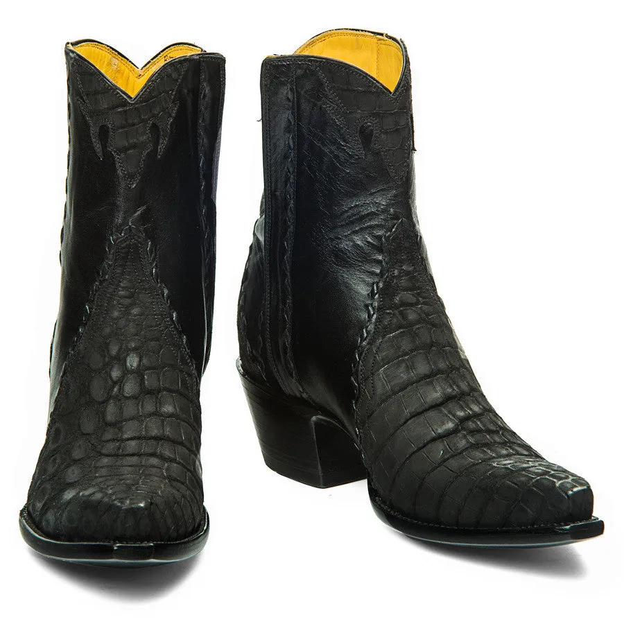Crocodile Sueded Ankle Zipper - Black