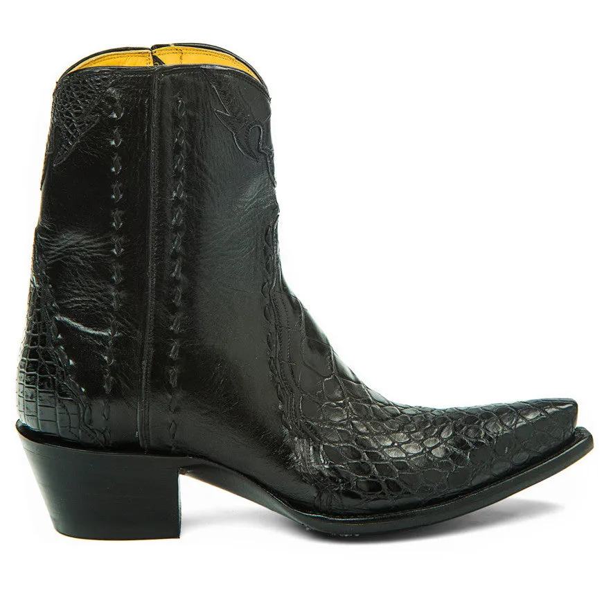 Crocodile/Calf Ankle Zipper - Black