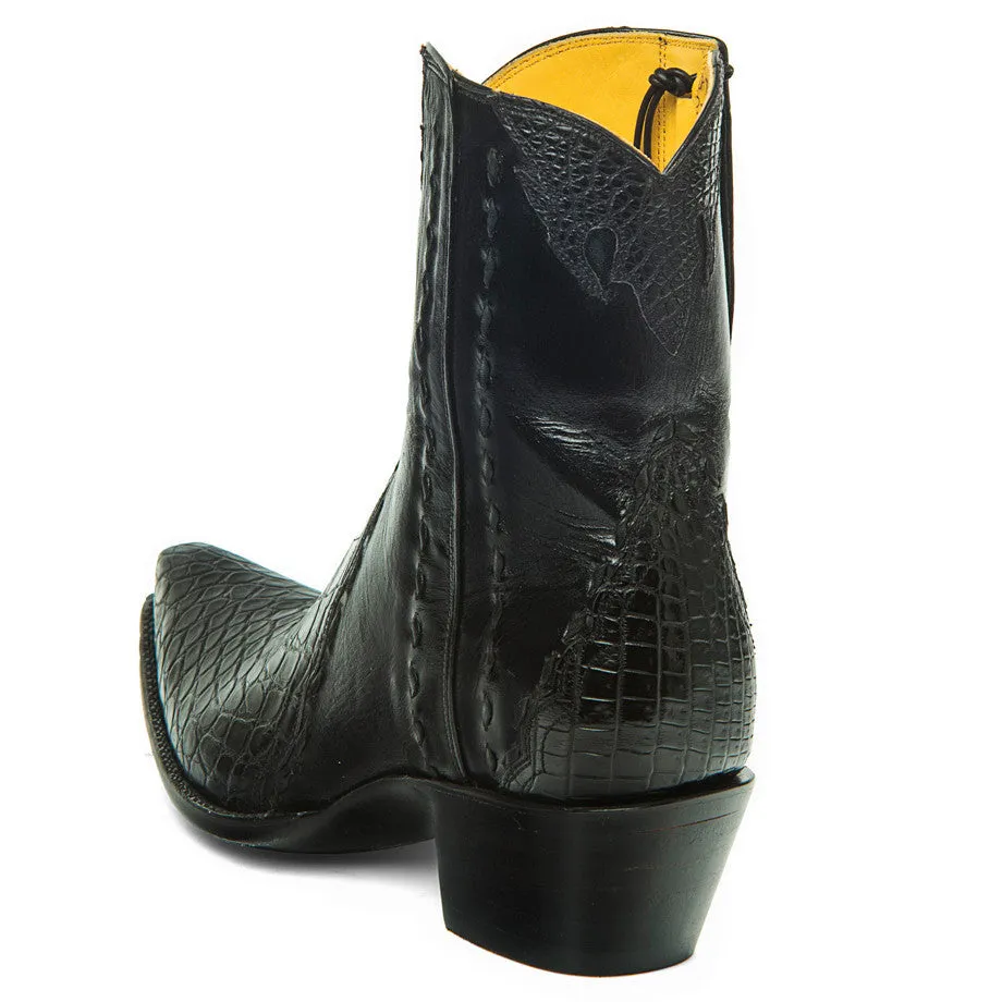 Crocodile/Calf Ankle Zipper - Black