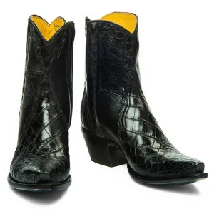 Crocodile/Calf Ankle Zipper - Black