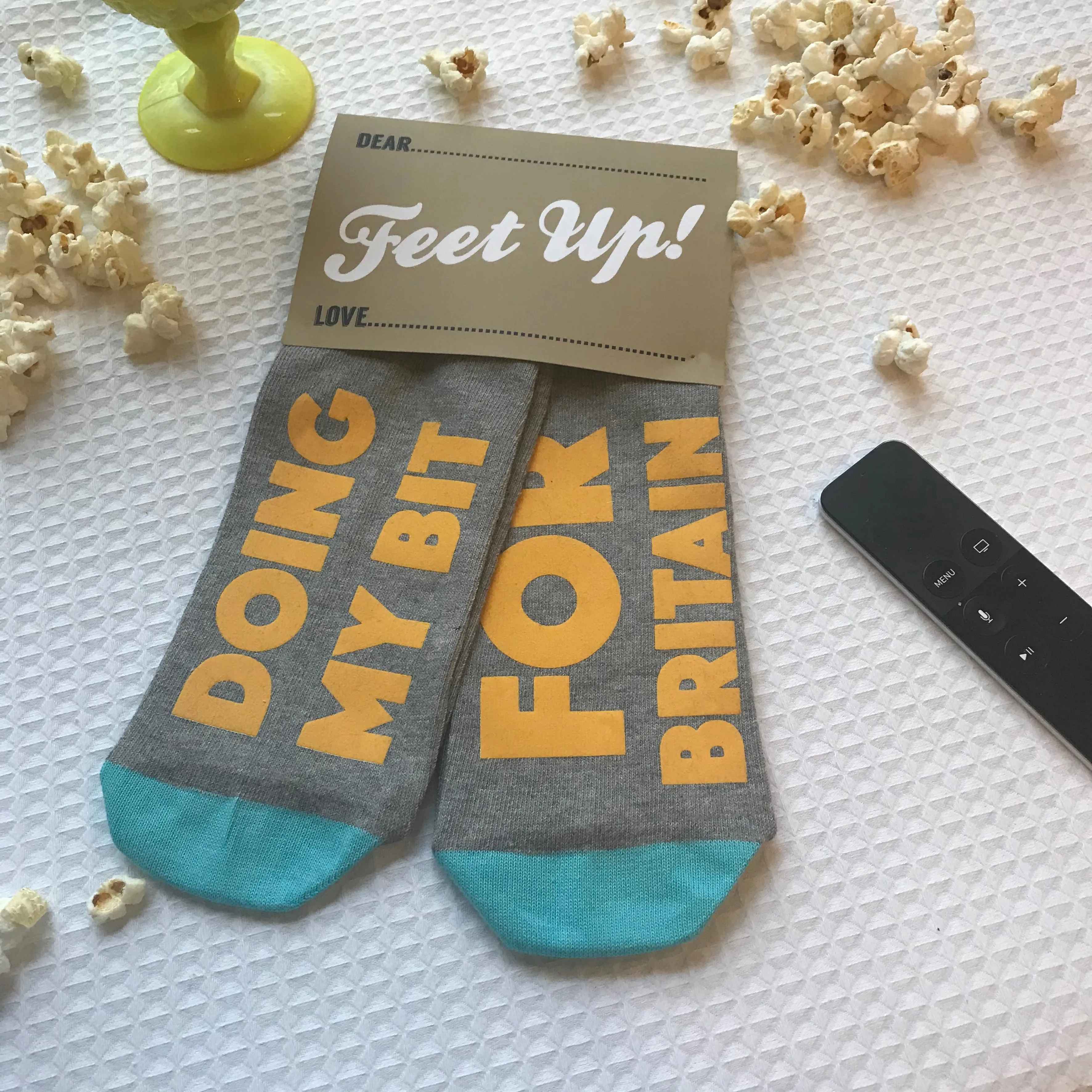 'Doing my bit for Britain' Feet Up socks - Corona Souvenir