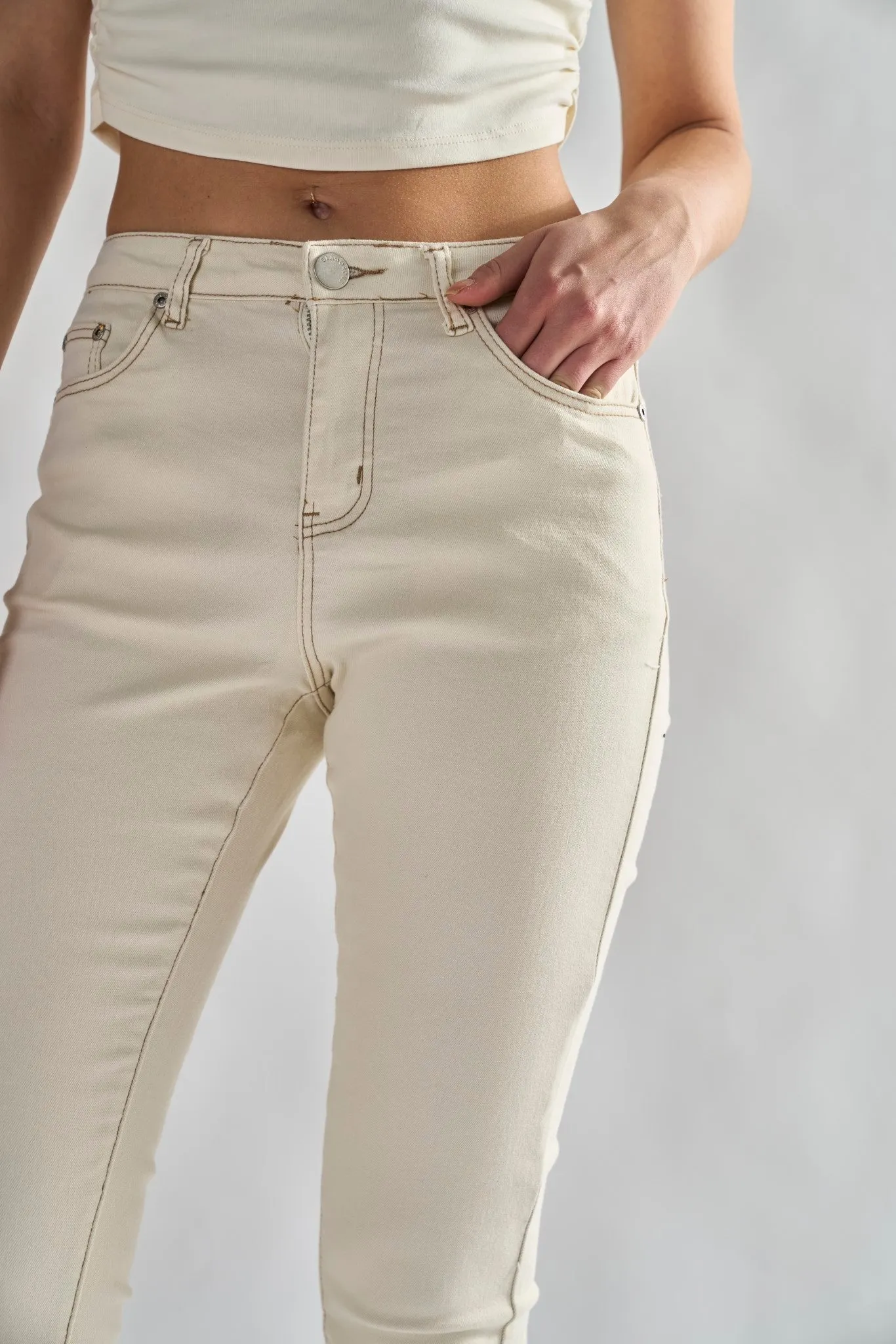 Ecru High Waisted Skinny Jeans