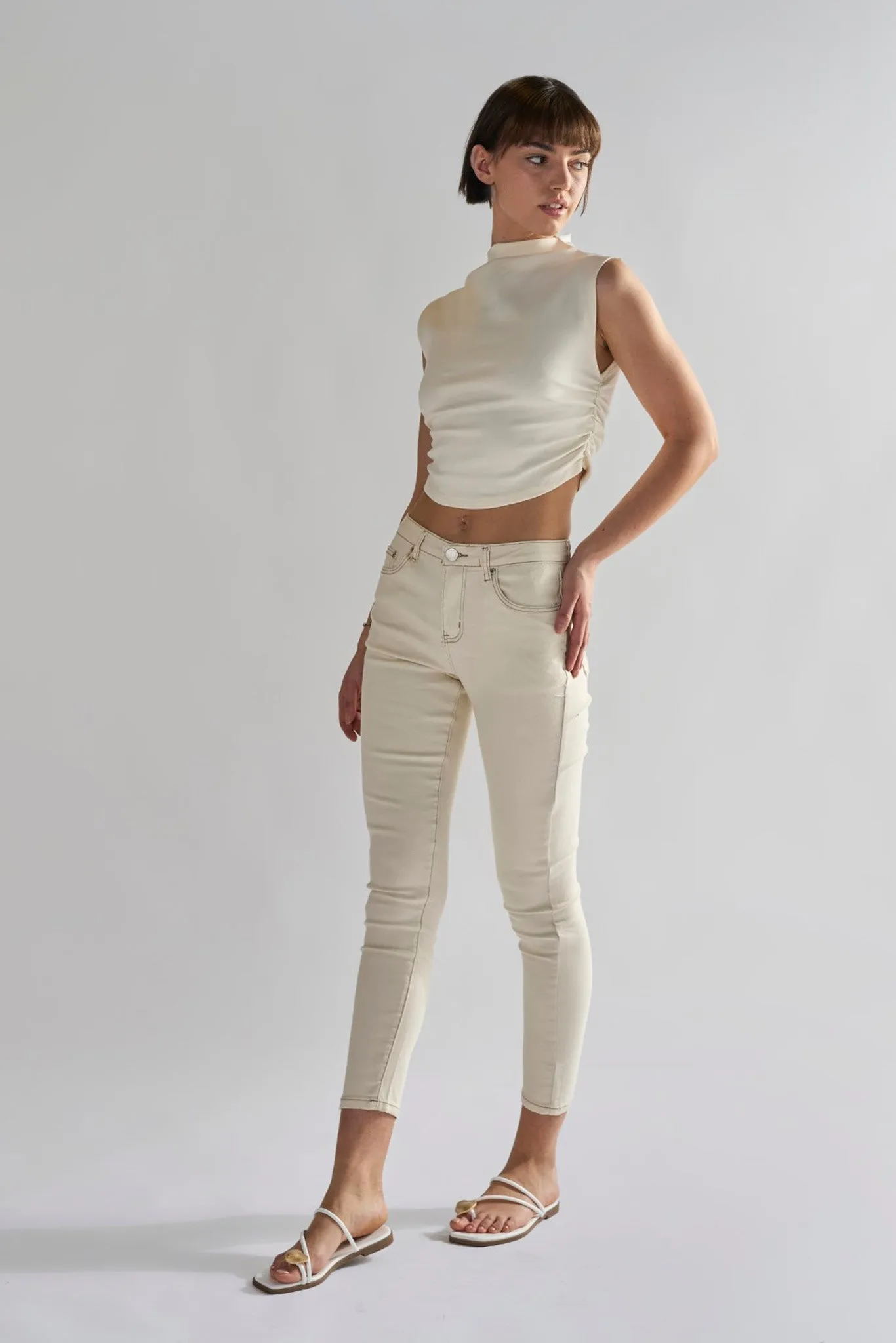 Ecru High Waisted Skinny Jeans