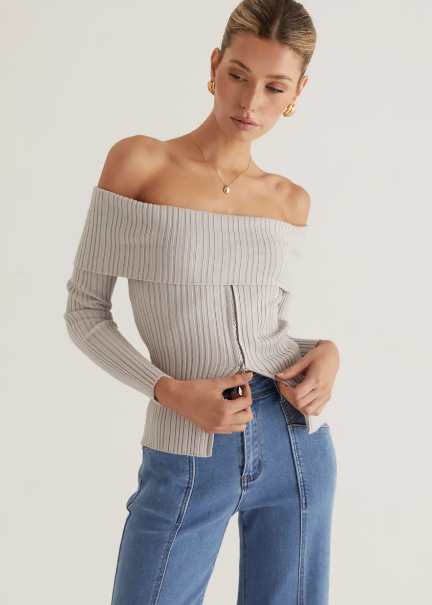 Ember Off Shoulder Knit Top - Stone