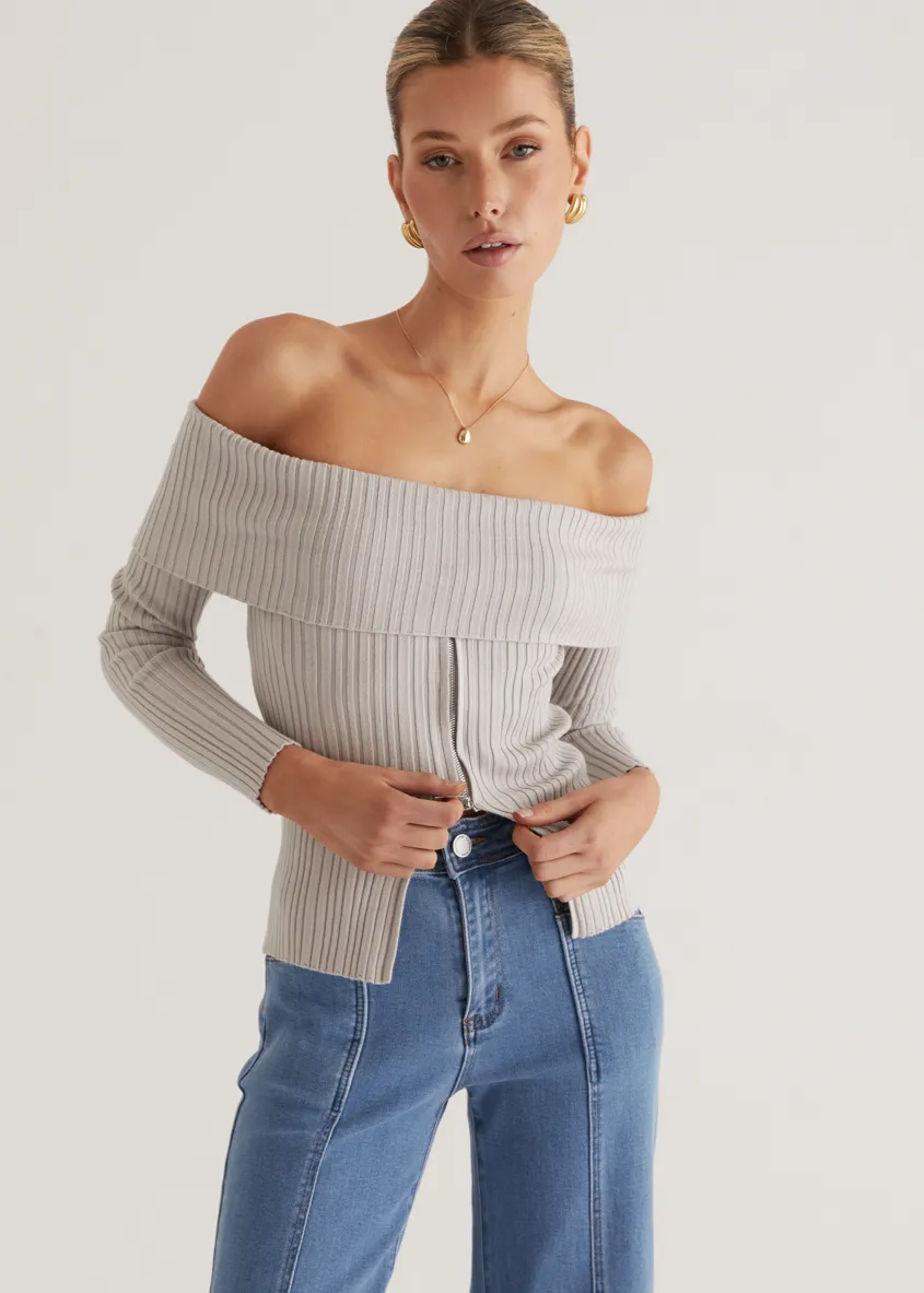 Ember Off Shoulder Knit Top - Stone
