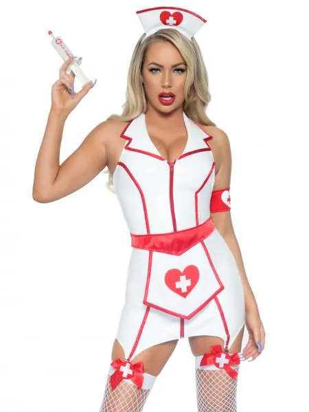 ER Hottie Nurse Vinyl Costume - White/Red -