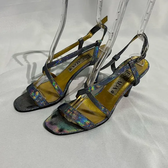 ESCADA Vintage Metallic Rainbow Strappy Heels - size 9B