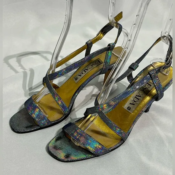 ESCADA Vintage Metallic Rainbow Strappy Heels - size 9B