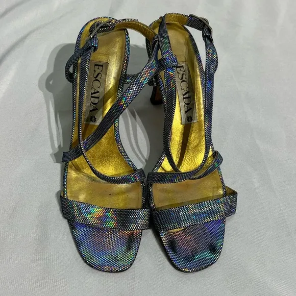ESCADA Vintage Metallic Rainbow Strappy Heels - size 9B